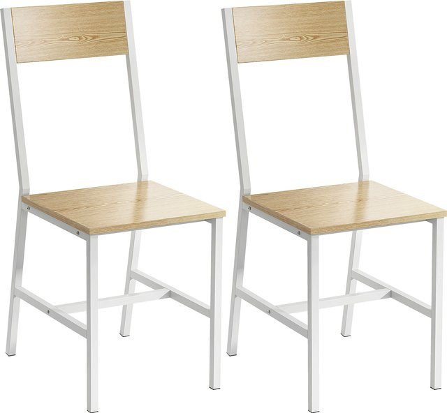 HOMCOM 2er-Set Esszimmerstühle mit Metallgestell und geneigter Rückenlehne in Natur und Weiß/Braun für Küche und Wohnzimmer - Bild 1