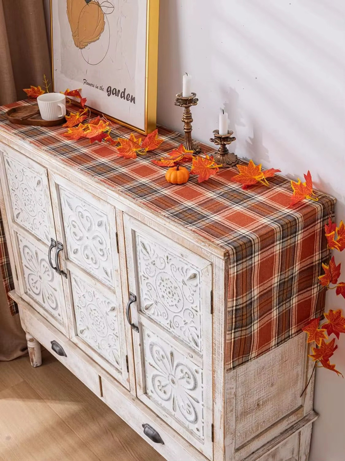 VIKAMA Herbst-Tischläufer aus Leinen in Rostorange für Erntedankfest und Party, B/H: 90 x 33 cm - Bild 3