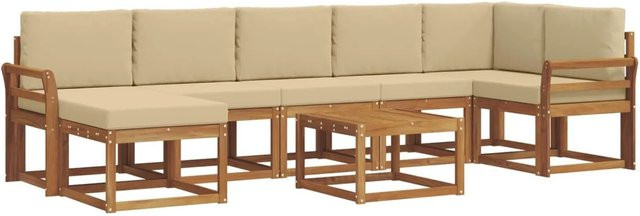 vidaXL Outdoor-Sofagarnitur 8-teilig aus Akazienholz mit Kissen in Natur und Beige - Bild 1