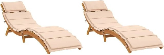 vidaXL Sonnenliegen Set aus 2 Stück aus Akazienholz in Beige mit Auflagen - Bild 1