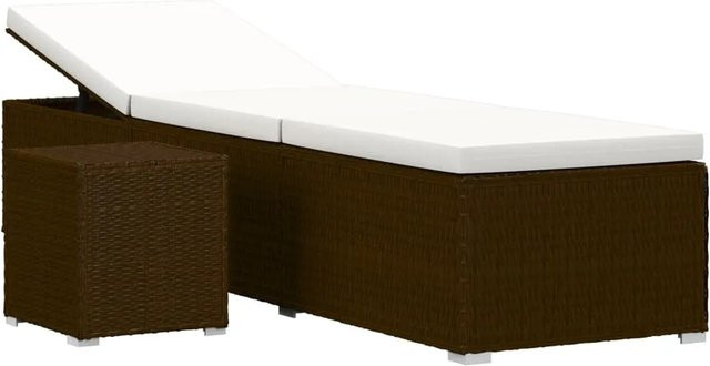vidaXL Sonnenliege aus Poly Rattan mit Auflage und Teetisch in Braun und Cremeweiß - Bild 1