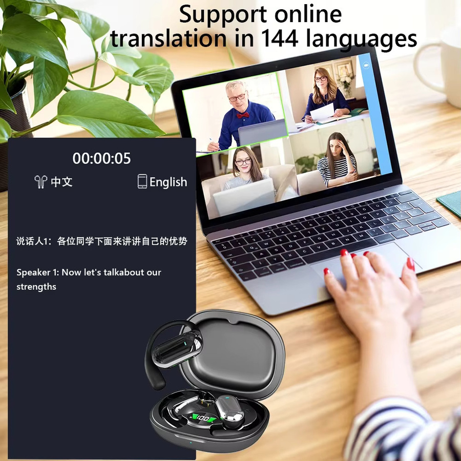 DIXSG AI-Übersetzer-Ohrhörer in Schwarz mit Echtzeit-Sprachübersetzung für 144 Sprachen, kabellose Bluetooth In-Ear Kopfhörer mit Geräuschunterdrückung - Bild 5