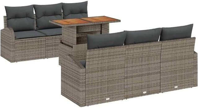 vidaXL Garten-Sofa-Set 7-tlg. in Grau mit Kissen und Couchtisch aus Akazienholz und Metall - Bild 1