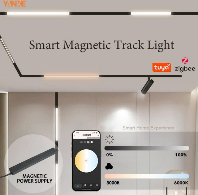 YANKE Intelligentes Magnet-Tracklight-System, Tuya Zigbee Dimmbares LED-Spotlight in Schwarz, Verstellbare Magnetische Schienenlampe für dein Wohnzimmer - Bild 1