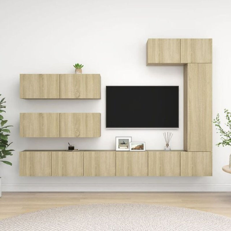 Vidaxl 7-teiliges TV-Schrank-Set in Sonoma-Eiche Natur und Braun im modernen minimalistischen Design - Bild 1