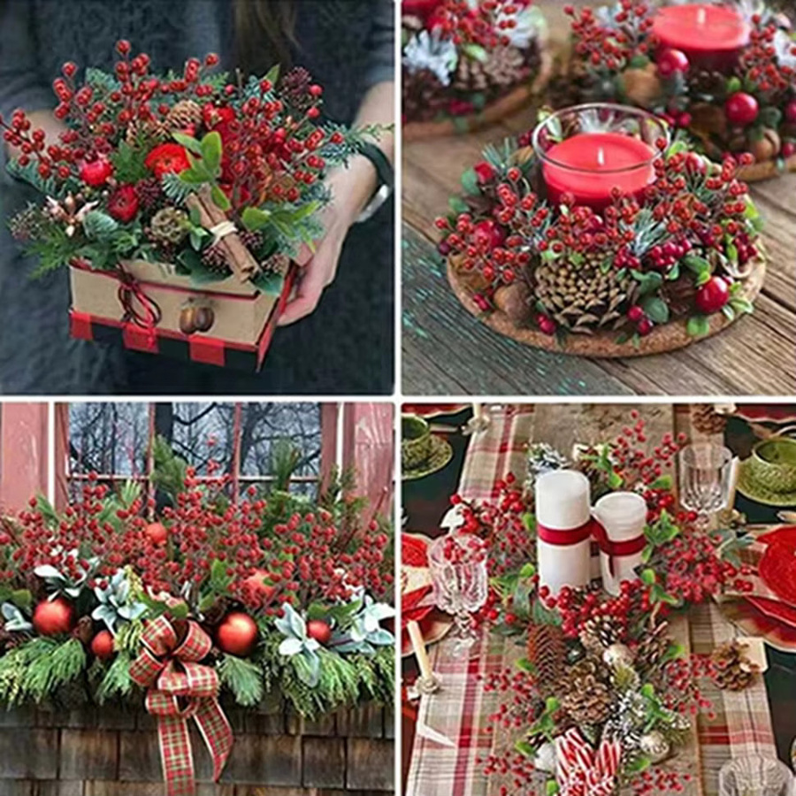 Künstliche Stechpalme mit roten Früchten von XIAOYINMO für Weihnachts- und Neujahrsdekoration sowie Garten und Hochzeiten - Bild 4