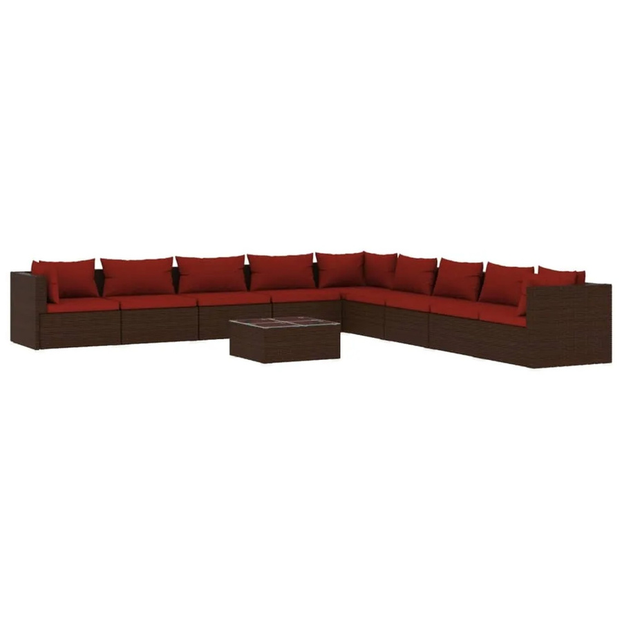 vidaXL 10-tlg. Garten-Lounge-Set aus Poly-Rattan in Braun mit Kissen und Couchtisch - Bild 2