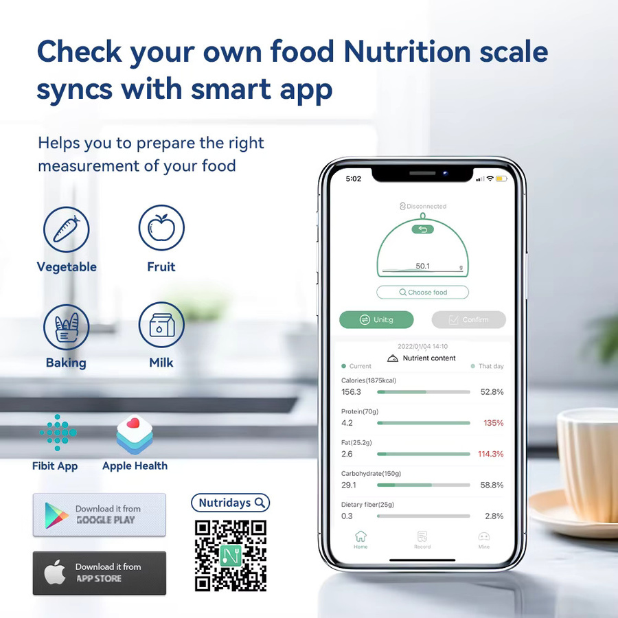 Intelligente Küchenwaage icomon in Weiß mit App-Steuerung und Nährwertrechner, digitale Ernährungswaage für 5 kg mit 0,1 g Präzision - Bild 5