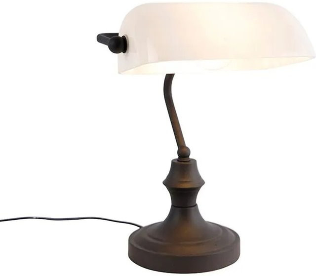 QAZQA Klassische Notarlampe in Schwarz mit Opalglas für Büro und Homeoffice - Bild 1