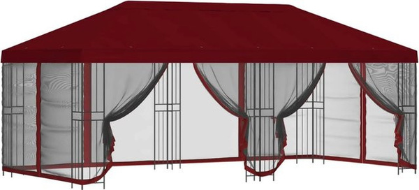 vidaXL Pavillon mit verstellbaren Netz-Seitenwänden aus Polyester und Stahl, Bordeauxrot, B: 6 m, T: 3 m, H: 2,765 m
