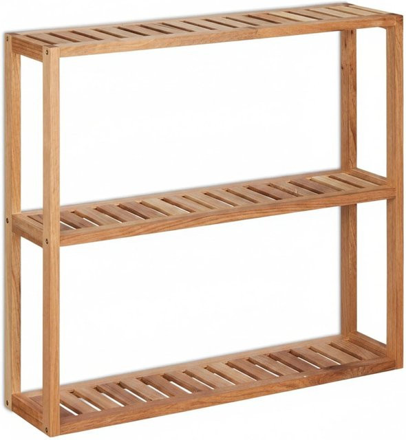 Relaxdays Wandregal aus Walnussholz Natur mit 3 Ablagen, B: 54 cm, H: 60 cm, T: 15 cm - Bild 1