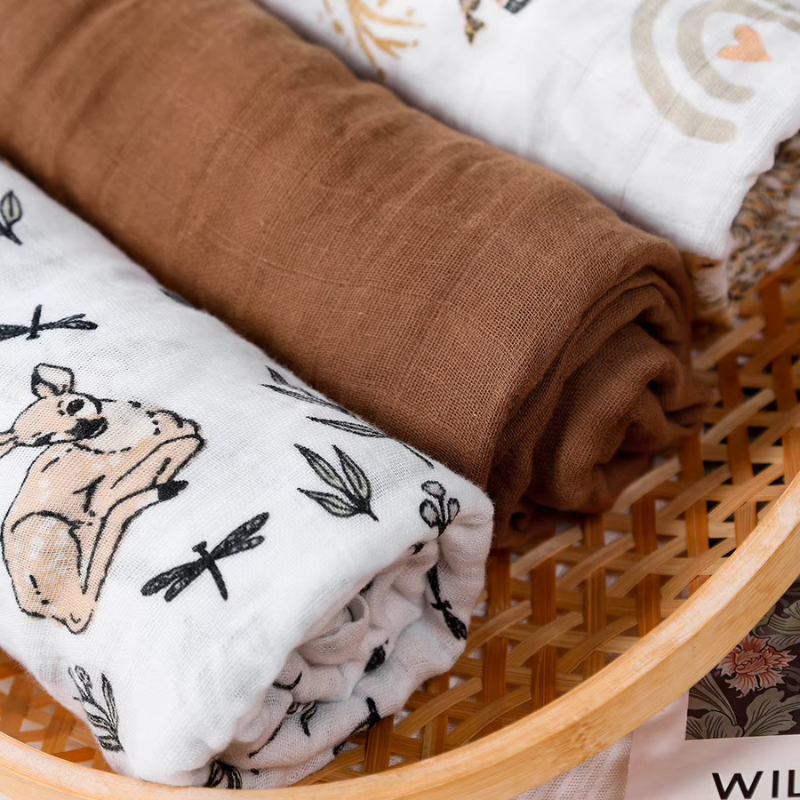 Elinfant 3-teiliges Set aus einfarbigem Musselin-Wickeldecke und Baby-Schlafdecke für den Sommer aus 100 % Baumwolle - Bild 2