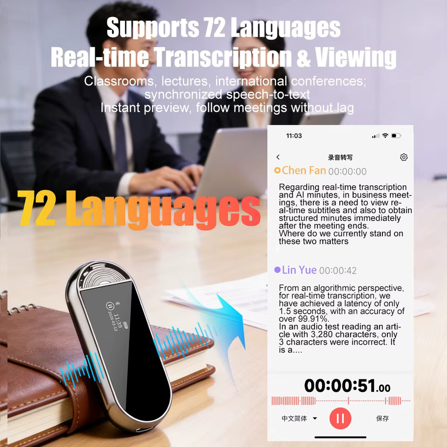 Famue Mini KI-Sprachrekorder-Stift in Schwarz mit magnetischem Clip-on-Design und 360 Grad Tonaufnahme für intelligente Transkription - Bild 5