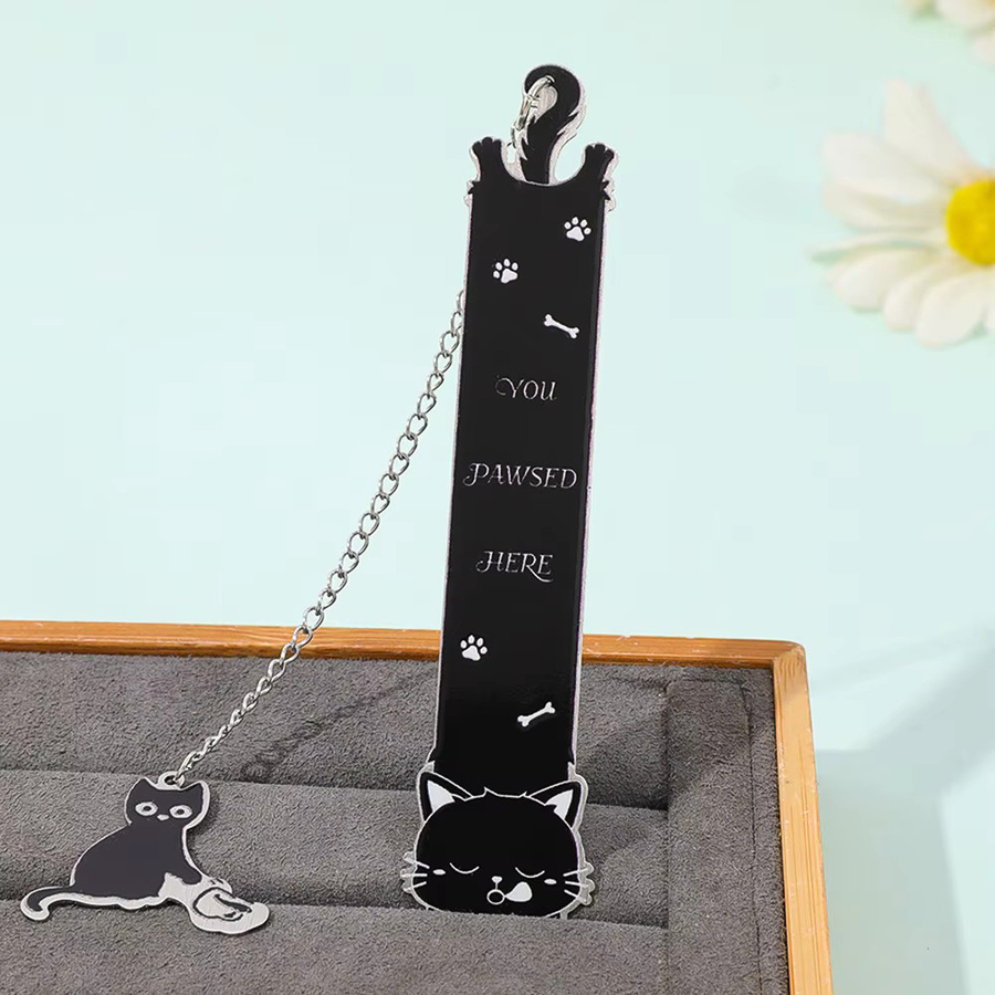 Personalisierbares Katzen-Lesezeichen aus Metall und Edelstahl in ästhetischem Design - Bild 2