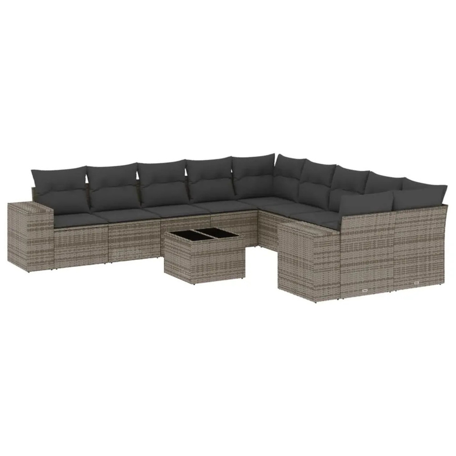 vidaXL 11-teilige Garten-Sofagarnitur in U-Form aus Polyrattan mit Kissen in Grau - Bild 2