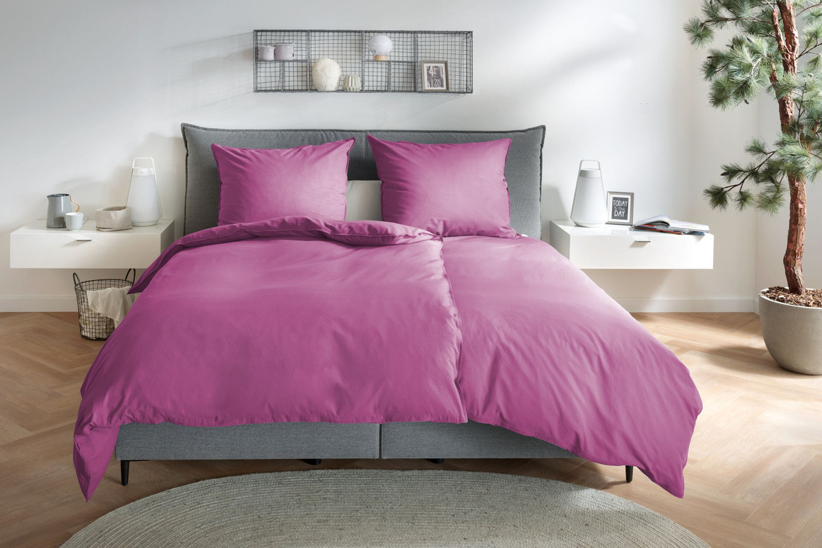 Hahn Renforce Bettwäsche aus Baumwolle in Fuchsia Pink Uni, B/H: 135 x 200 cm mit Kissenbezug 80 x 80 cm - Bild 1