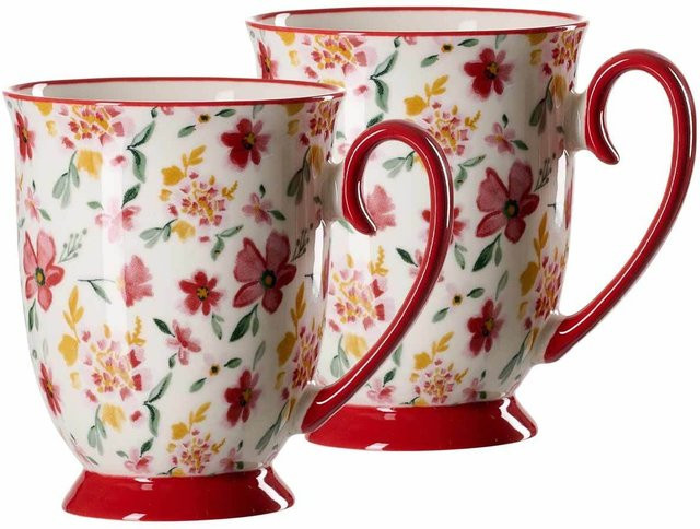 Ritzenhoff & Breker Henkelbecher Malo aus Keramik, 2er Set, floral, rot/mehrfarbig, 320 ml - Bild 1