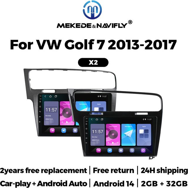 NAVIFANS Android 14 Autoradio mit 10 Zoll IPS Display für Volkswagen VW Golf 7 MK7 GTI, 8-Kern DSP Multimedia Player mit GPS, Schwarz - Bild 1