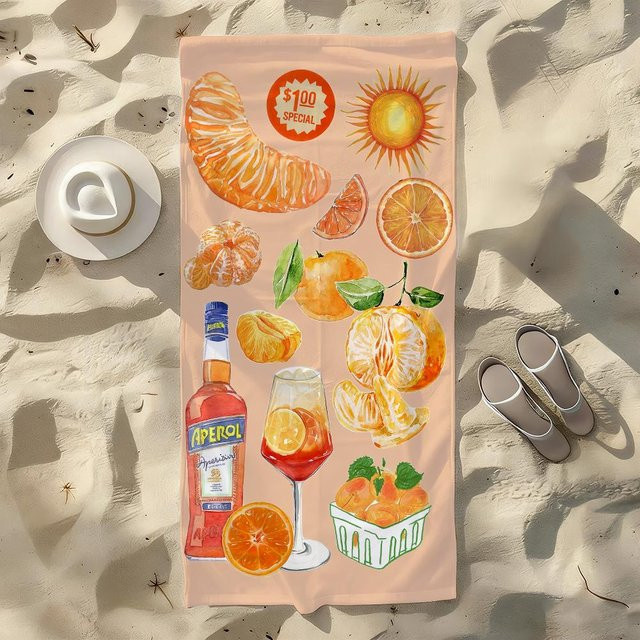 Ka Chen Mutong Schnelltrocknendes Strandtuch mit Aperol Spritz Motiv, Weiß/Mehrfarbig, B: 50 cm, H: 100 cm - Bild 1