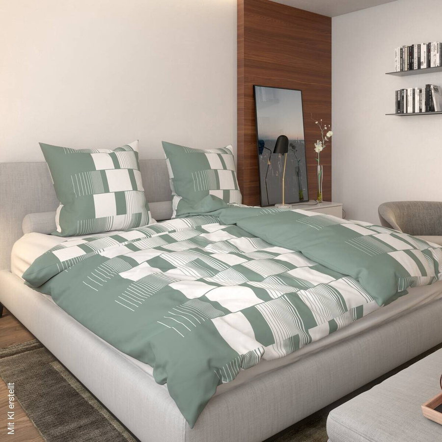 Sensation Microfaser Bettwäsche Set Grün Weiß mit Bettbezug und Kissenbezug aus Polyester, B/H: 135 x 200 cm, Kissen: 80 x 80 cm - Bild 5