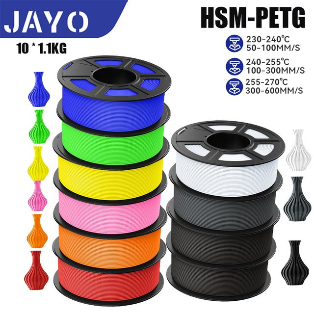 JAYO PETG Filament Set für 3D-Druck, Matt, Mehrfarbig, 10 Rollen, 1,75 mm - Bild 1
