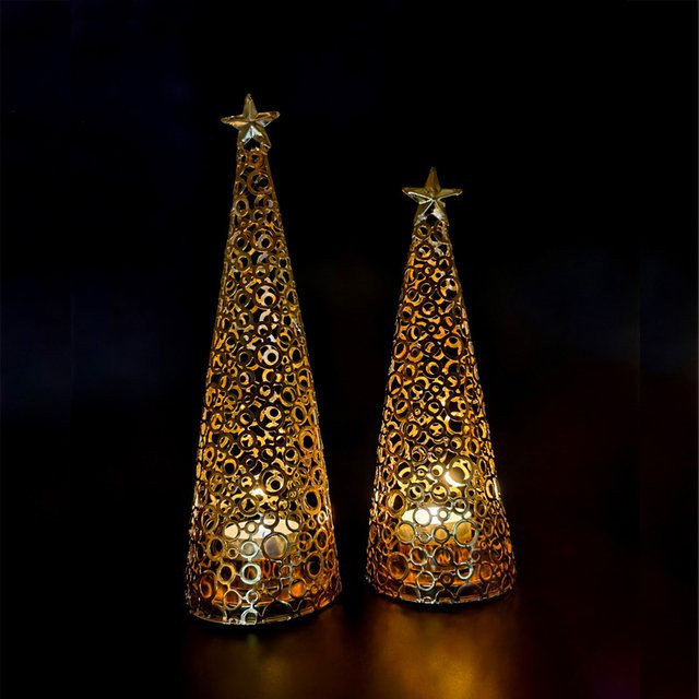 Goldener Kerzenhalter im europäischen Stil für Tealight als Weihnachtsdekoration aus Metall - Bild 1