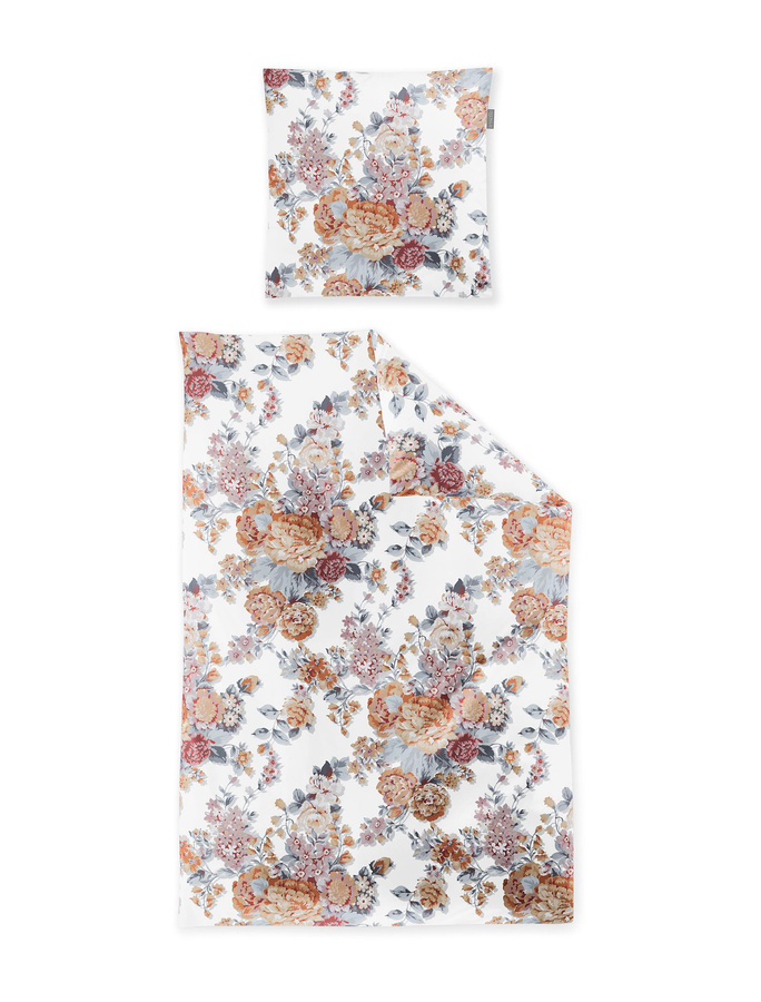 Irisette Feinbiber Bettwäsche mit floralem Design in Weiß, Rosa und Blau, B/H: 155 x 220 cm mit Kissenbezug 80 x 80 cm - Bild 1