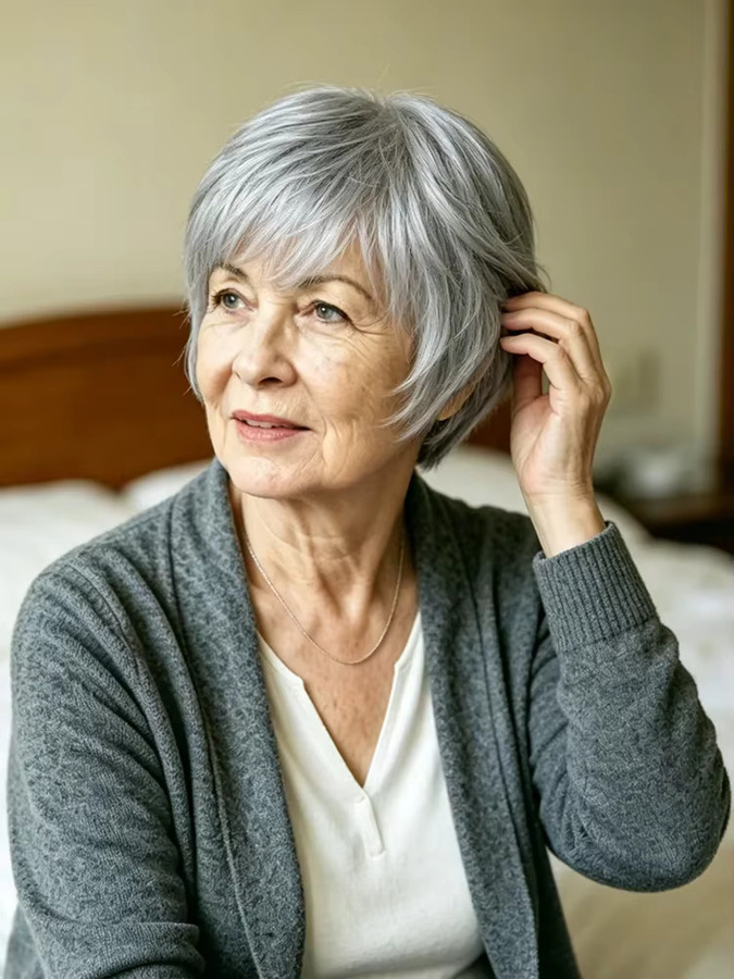 OYM HAIR Echthaar-Kurzhaarperücke Pixie-Cut, Aschgrau, Damen - Bild 6