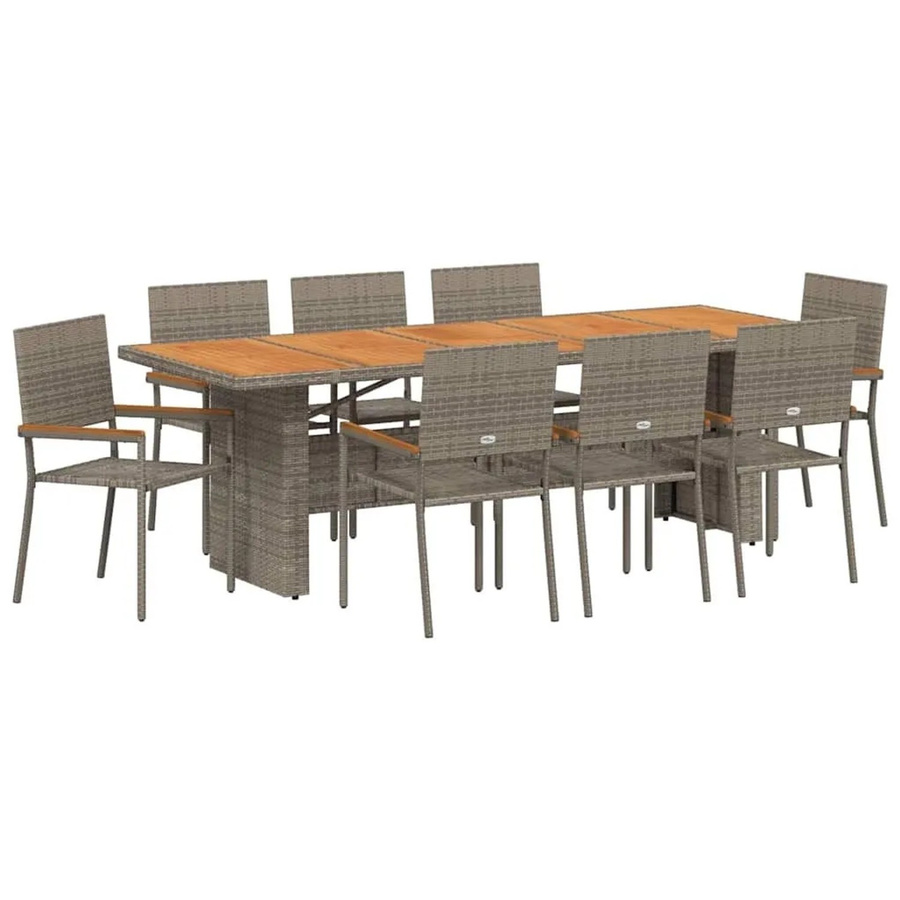 vidaXL Garten Essgruppe aus 9 Teilen in Grau aus Poly-Rattan und Holz - Bild 2