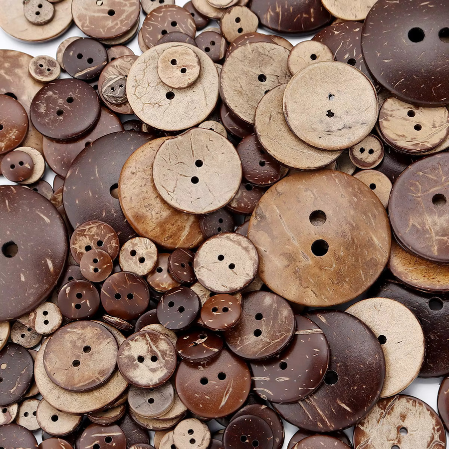 Natürliche Kokosnuss-Holzknöpfe mit 2 Löchern in Braun für DIY-Kleidungsdekoration und Bastelarbeiten (100 Stück) - Bild 5