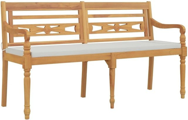 vidaXL Batavia Gartenbank aus Teakholz mit Kissen, Braun, Breite: 150 cm - Bild 1