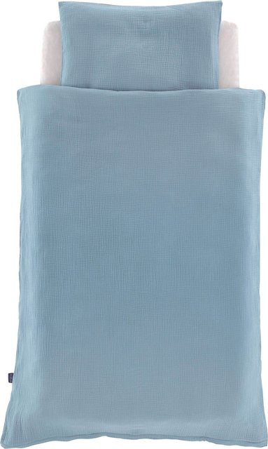 Träumeland Bettwäsche Set aus Baumwollmusselin mit Tier-Motiven in Blau, bestehend aus Kopfkissenbezug 40 x 60 cm und Bettbezug 100 x 135 cm - Bild 1