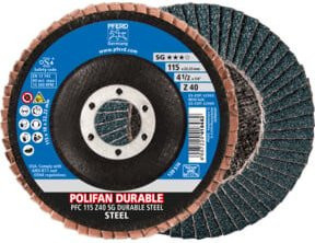 PFERD Polifan Power Fächerscheibe PFC für Stahl, Leistungslinie SG Durable Steel, Durchmesser: 115 mm, Bohrung: 22,23 mm, konisch, Z40, mehrfarbig - Bild 1