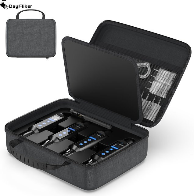 DayFlicker DMX512-Set: 1x Kabelloser Sender und 3x Batteriebetriebene Empfänger in Schwarz mit Schutzhülle - Bild 1