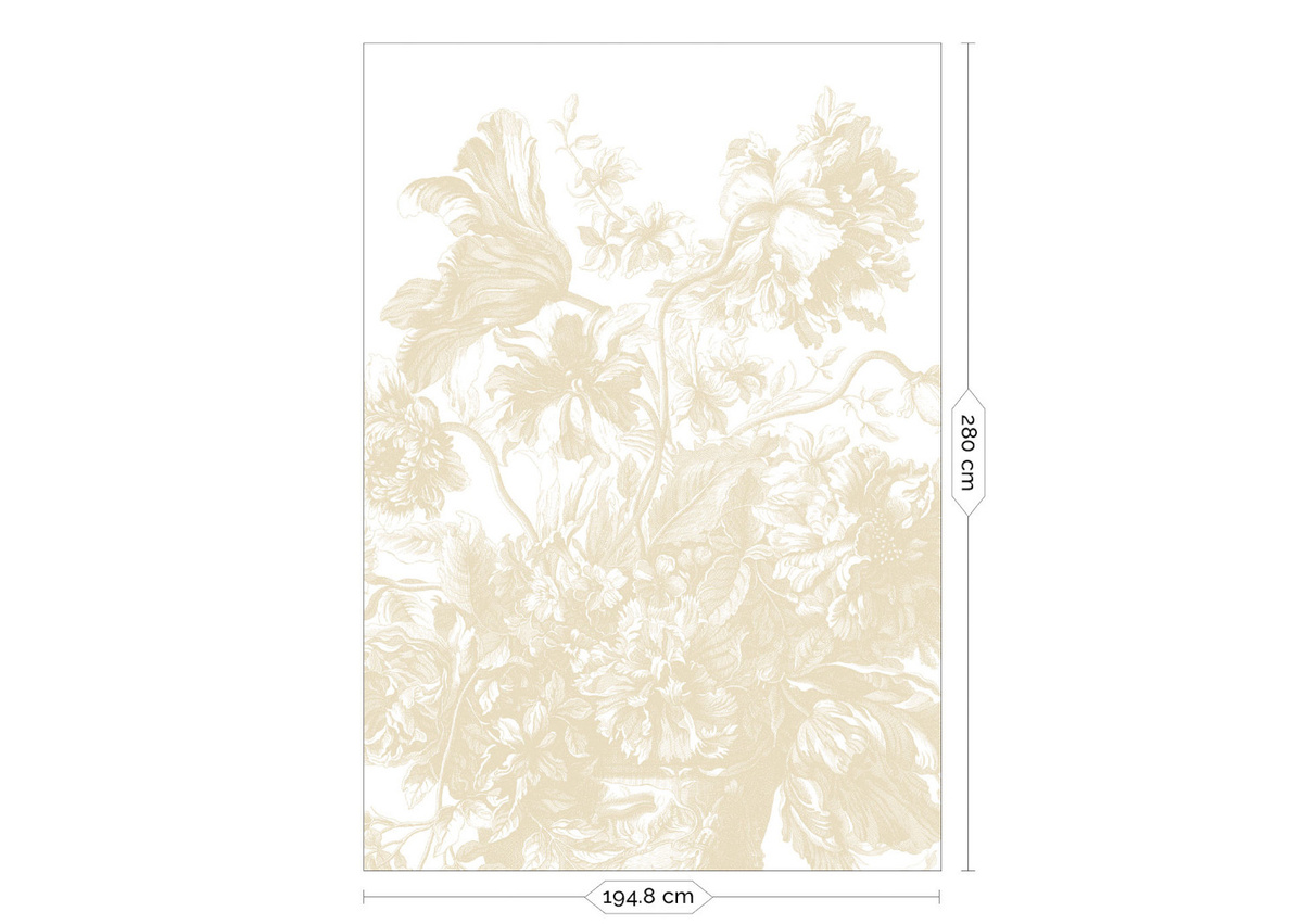 KEK Amsterdam Mural Engraved Flowers Uyterlinde Wandbild in Beige und Gold, Breite: 195 cm - Bild 2