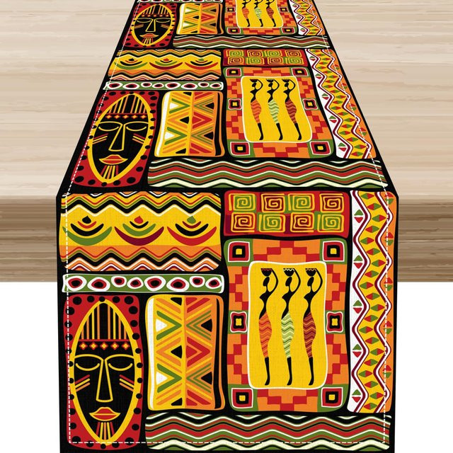JMG Household Supplies Tischläufer aus Leinen mit afrikanischem Stammes-Geometrie-Druck, Mehrfarbig, B: 150 cm, T: 33 cm - Bild 1