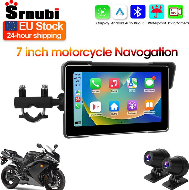 Srnubi Motorrad-GPS-Navigation mit 7-Zoll-Bildschirm, wasserdicht, kabellos, CarPlay und Android-Unterstützung, Schwarz - Bild 1