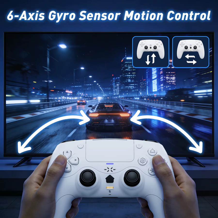 Bonadget Kabelloser Controller für PlayStation 5 und PC in Weiß mit Dual-Vibration, Turbo-Funktion, Bluetooth und BT-Adaptiv-Trigger sowie externem Mikrofon - Bild 4
