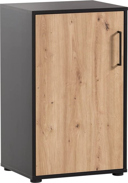 PROREGAL Aktenschrank Raven Small in Eiche-dunkel und Schwarz mit 1 Flügeltür und Soft-Close-Funktion, H x B x T: 84 x 51 x 41 cm - Bild 1