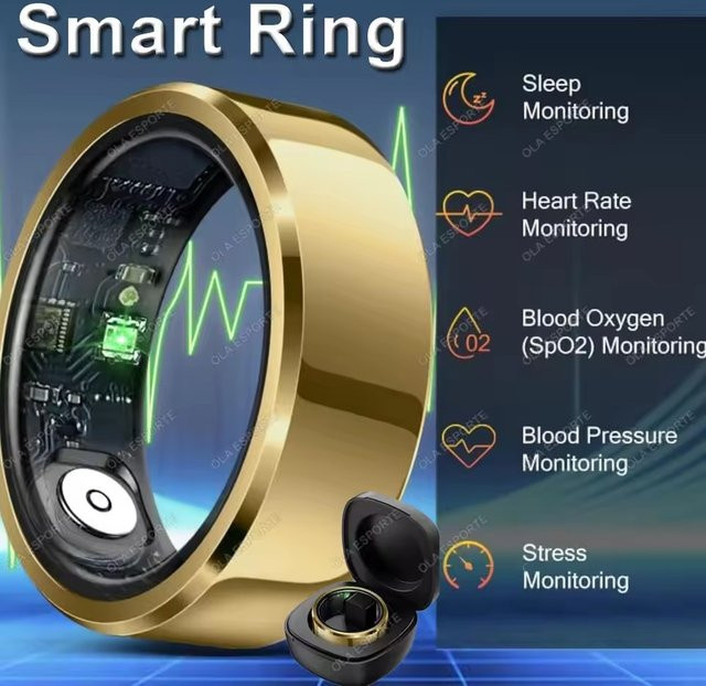 Ola Esporte Smart Ring HT30 mit Blutdruckmessung, Herzfrequenz und Schlafüberwachung, 5ATM Wasserdicht, Unisex, in Silber oder Gold - Bild 1