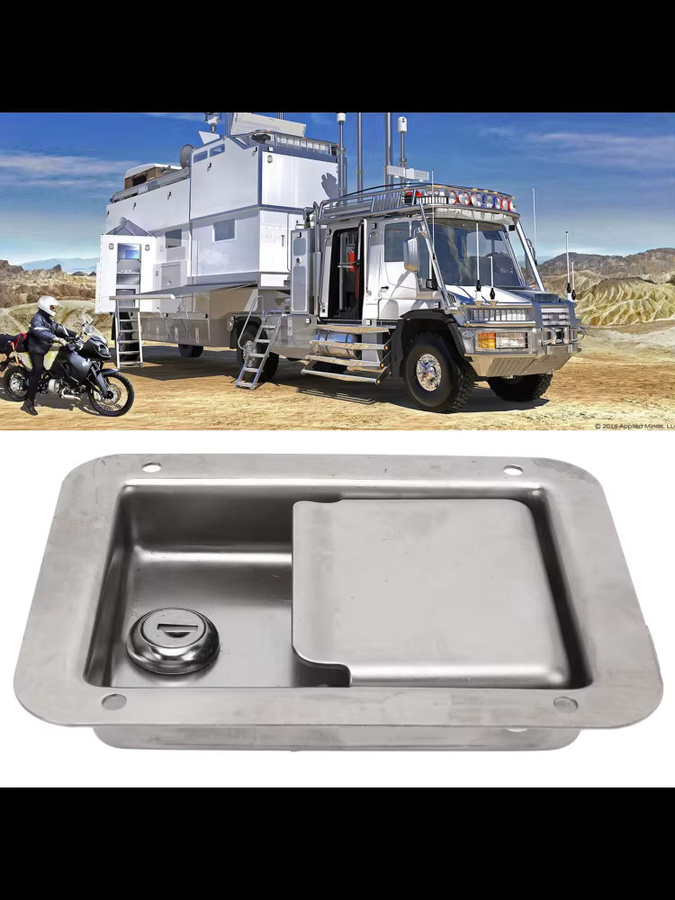 Edelstahl Anhänger-Werkzeugkasten Schloss mit 2 Schlüsseln und Griff für Wohnmobil, LKW und Anhänger in Silber/Grau - Bild 4