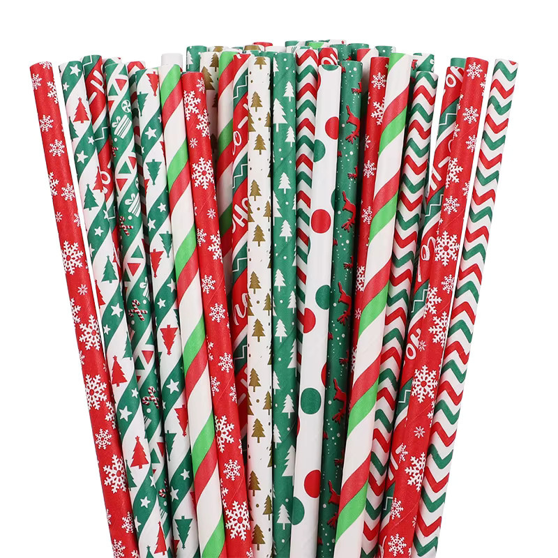 ZQNYCY 100 Stück Einweg Papier Strohhalme für Weihnachten und Neujahr, bunt gemischt - Bild 4