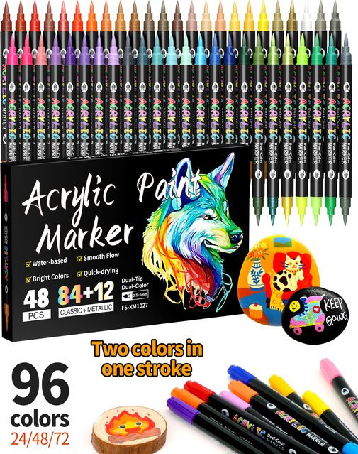 Farbige Acryl-Marker mit Doppelspitzen-Design für Steinmalerei, Leinwand, Glas, Keramik, Stoff und Kunststoff in Mehrfarben - Bild 1