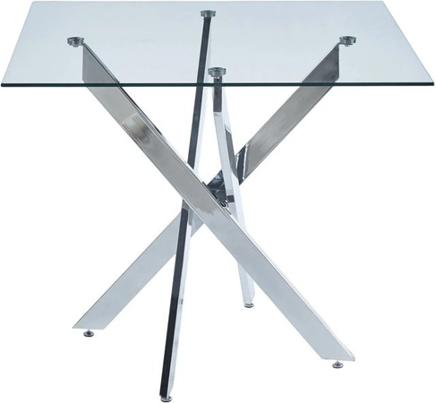 okwish Esstisch mit Glasplatte und Kreuzgestell in Silberfarben, B/T/H: 80 x 80 x 75 cm