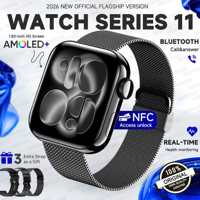 GUHUAVMI Smartwatch Series 11 mit Ultra HD AMOLED Display, GPS, NFC, Herzfrequenzmessung und IP68 Wasserdichtigkeit, Grau - Bild 1