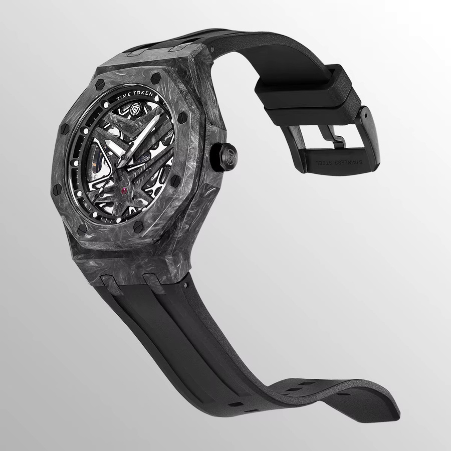 TIME TOKEN Armbanduhr, Automatik, Kohlefaser, 42 mm, Herren, Schwarz - Bild 2