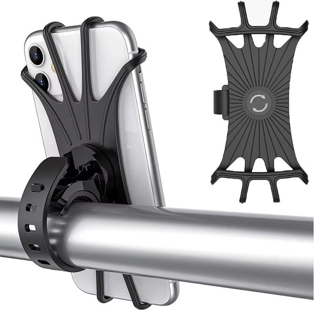 VORTNGLE Universeller Handyhalter für Motorrad und Fahrrad, 360 Grad drehbarer Silikon-Telefonständer in Schwarz - Bild 1