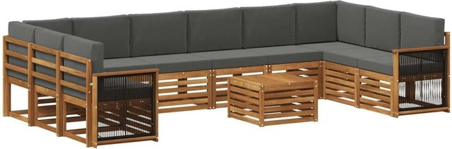 vidaXL Outdoor-Sofagarnitur in L-Form aus Akazienholz mit 8 Kissen in Anthrazit und Natur - Bild 1
