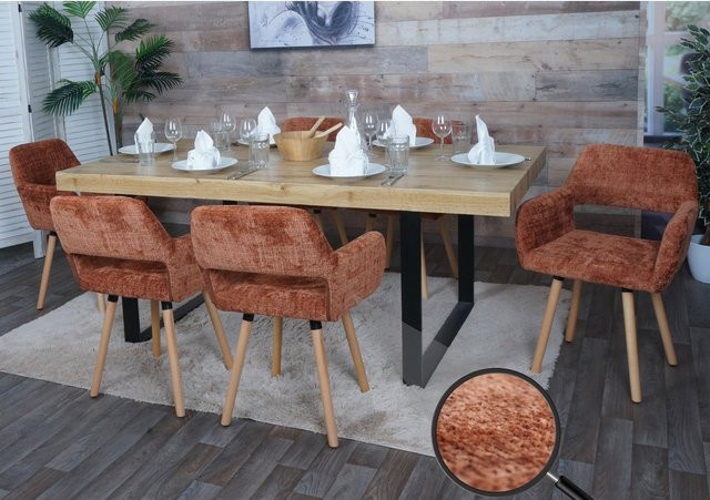 6er-Set MCW Esszimmerstühle A50 II aus Buchenholz mit Chenille-Stoff in Terrakotta/Orange - Bild 1