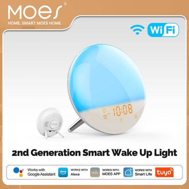 MOES WiFi Smart Light Wecker mit Sunrise und Sunset Simulation, 7 Farben, Tuya App-Steuerung, kompatibel mit Alexa und Google Home, Multicolor - Bild 1
